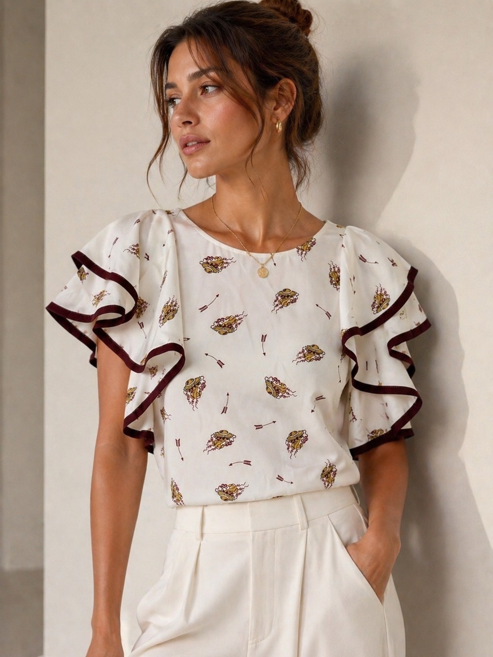 Dorothee Schumacher Cosmic Camellia 100% Silk Flutter Sleeve Blouse XS
